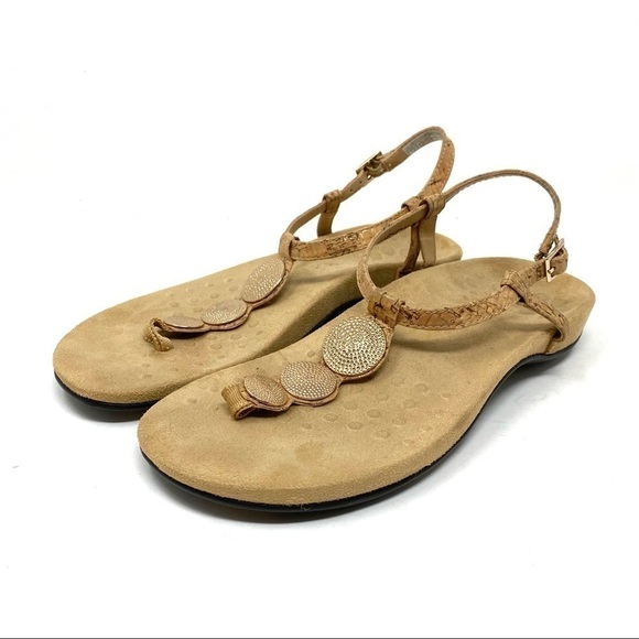 Vionic Lizbeth Women's T-strap Orthotic Sandal Gold Cork - Picture 1 of 6